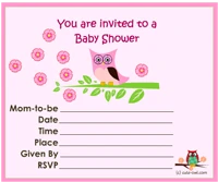 cute pink owl girl baby shower invitations