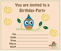free printable cute owl birthday party invitations