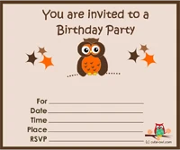 birthday party inivitation featuring a cute orange owl