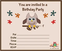 owl birthday party invitations featuring owl and flowers